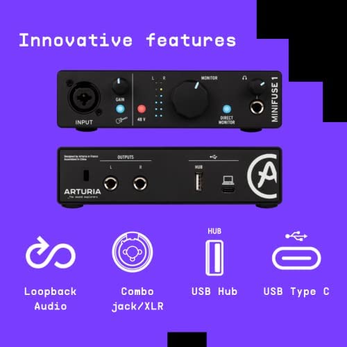 Arturia MiniFuse 4 – 4-In/4-Out USB Audio Interface with Dual Headphone Outputs, USB Hub & Software Bundle for Music Production & Podcasting