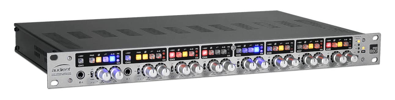 Audient ASP880 8‑Channel Mic Preamp & ADC – Class‑A Console Preamps with Inserts, JFET DI & ADAT