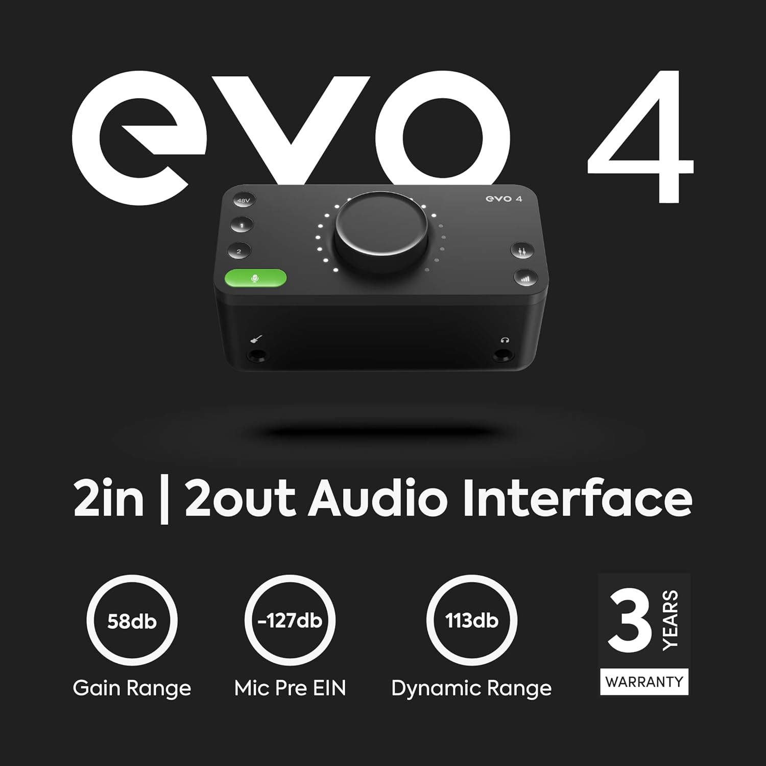 Audient EVO 4 USB‑C Audio Interface – 2‑In/2‑Out with Smartgain & JFET Instrument Input
