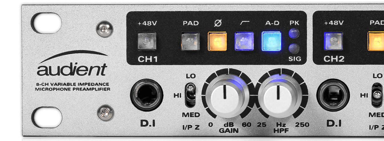 Audient ASP880 8‑Channel Mic Preamp & ADC – Class‑A Console Preamps with Inserts, JFET DI & ADAT