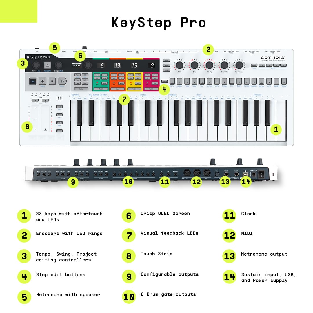 Arturia KeyStep Pro – 37-Key MIDI Controller, 4-Track Polyphonic Sequencer & Performance Controller with CV, MIDI, and USB