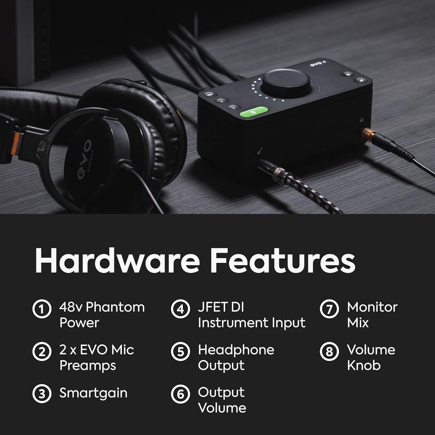 Audient EVO 4 USB‑C Audio Interface – 2‑In/2‑Out with Smartgain & JFET Instrument Input