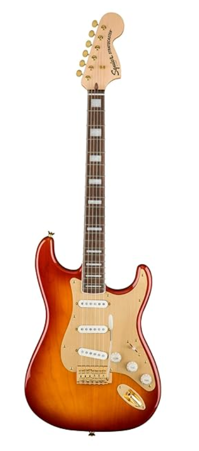 Fender 0379410547 Squier 40th Anniversary Stratocaster Gold Edition Sienna Sunburst Electric Guitar