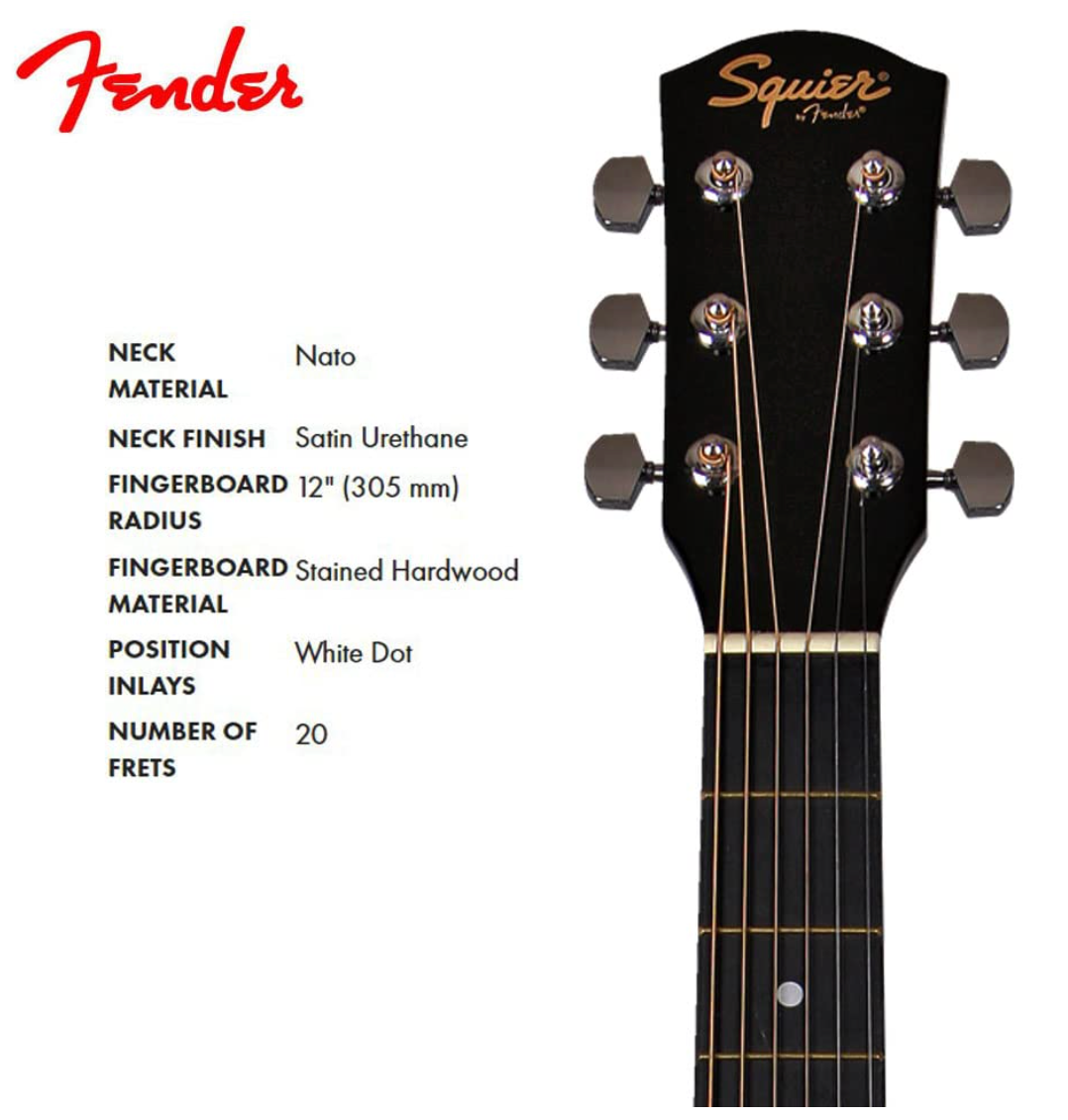 Fender 0930307006 Cutaway Electronics SA-105CE Black Acoustic Guitar