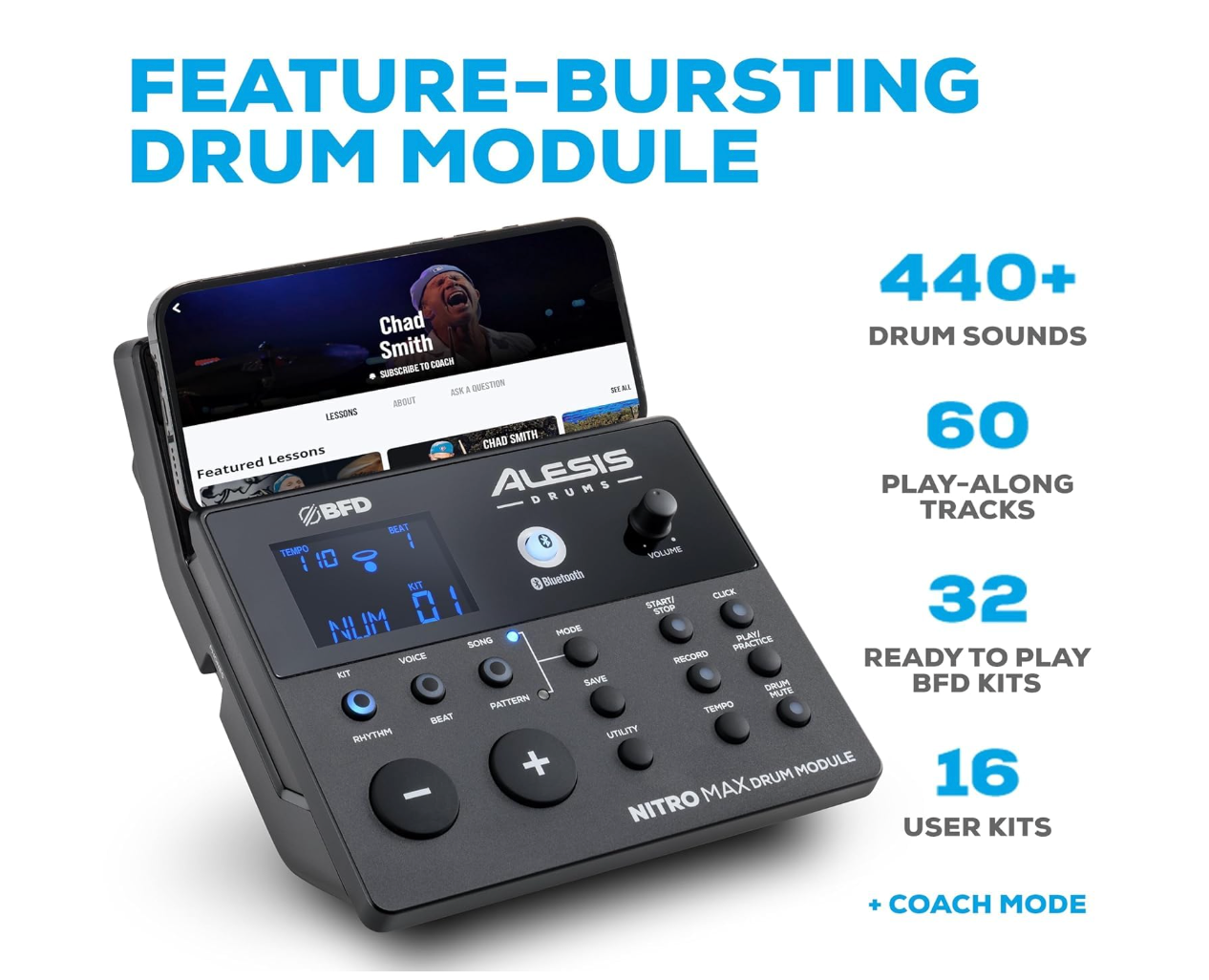 Alesis Nitro Max Electronic Drum Set | 8-Piece Mesh Kit with 440+ Drum & Percussion Sounds, 32 Preset Kits, USB/MIDI Connectivity, Drum Coaching & Learning Features
