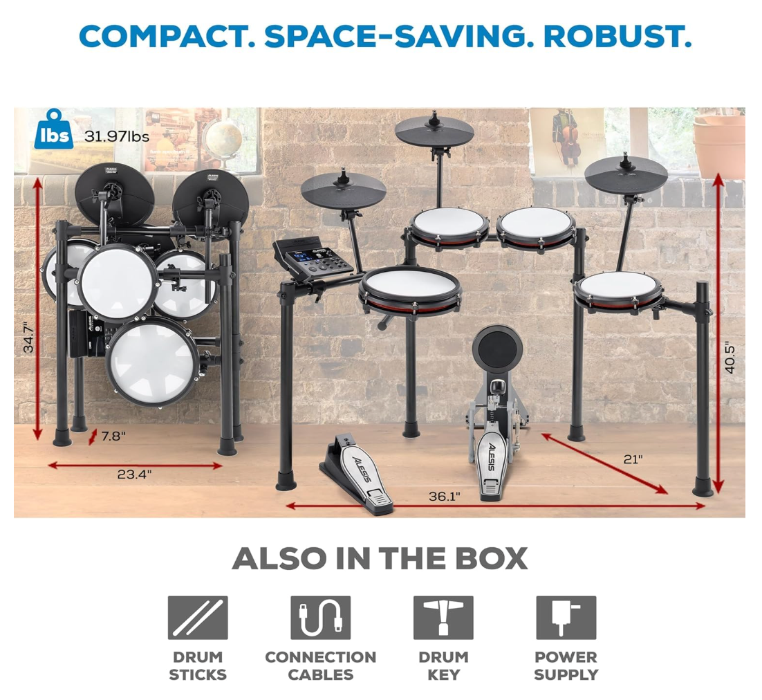 Alesis Nitro Max Electronic Drum Set | 8-Piece Mesh Kit with 440+ Drum & Percussion Sounds, 32 Preset Kits, USB/MIDI Connectivity, Drum Coaching & Learning Features