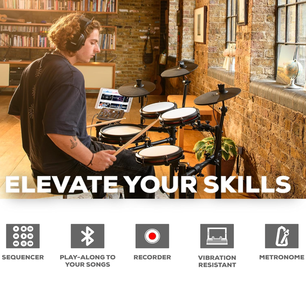 Alesis Nitro Max Electronic Drum Set | 8-Piece Mesh Kit with 440+ Drum & Percussion Sounds, 32 Preset Kits, USB/MIDI Connectivity, Drum Coaching & Learning Features