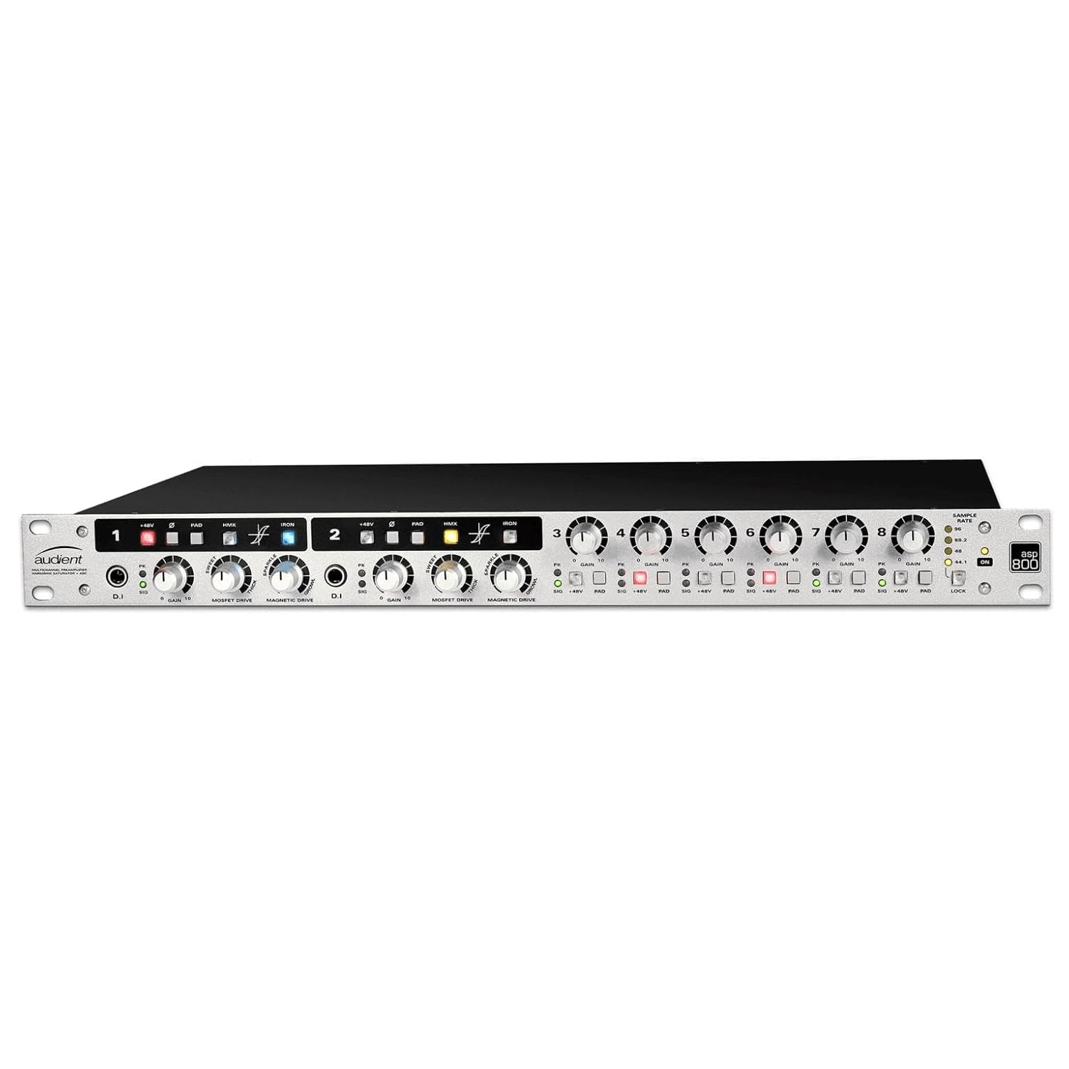 Audient ASP800 8‑Channel Mic Preamp & ADAT Converter – Dual JFET DI, HMX & IRON Colour