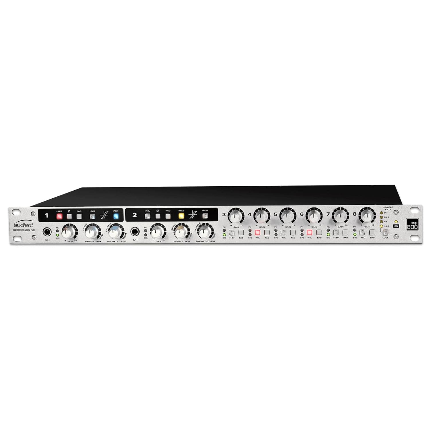 Audient ASP800 8‑Channel Mic Preamp & ADAT Converter – Dual JFET DI, HMX & IRON Colour
