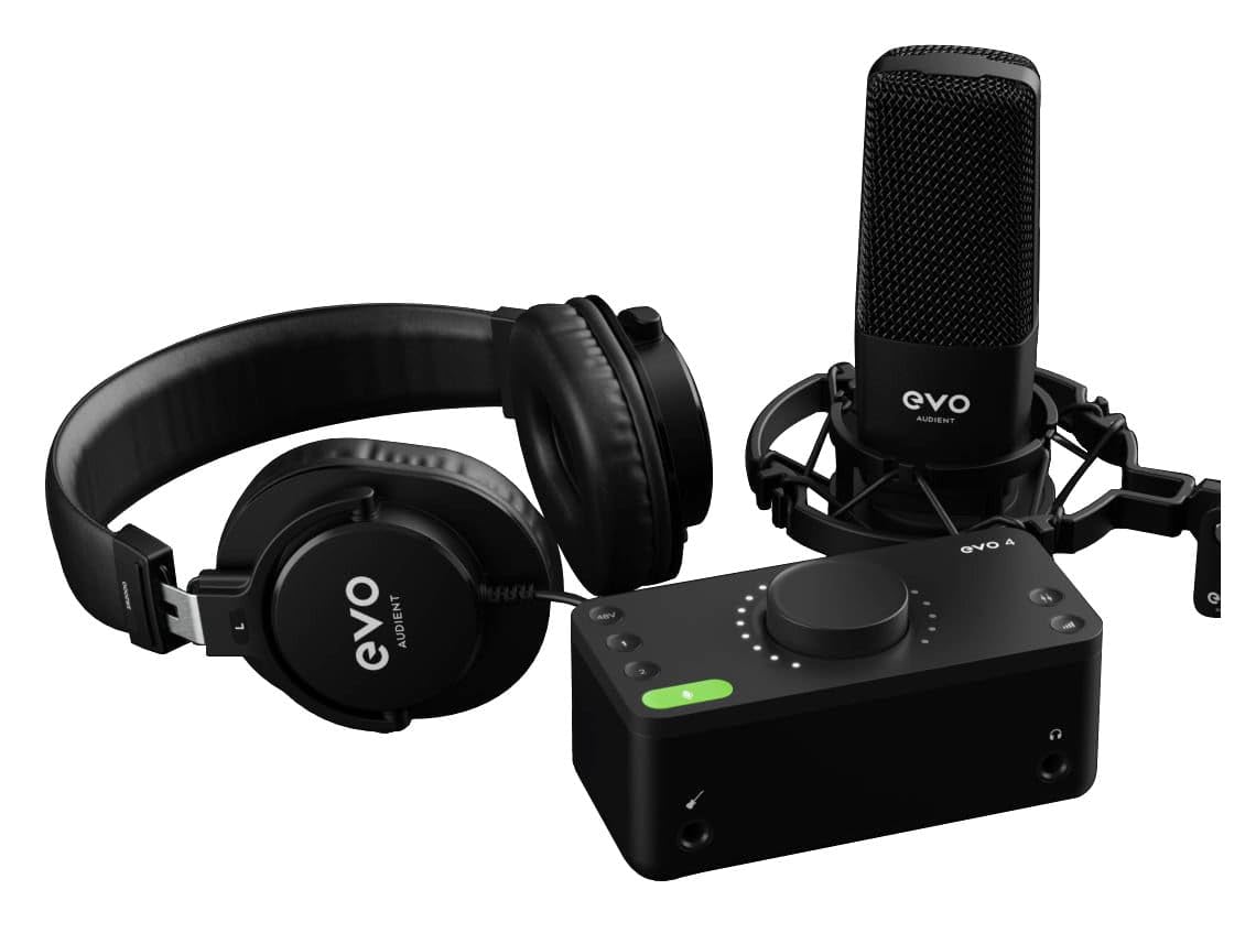 Audient EVO Start Recording Bundle – EVO 4 Interface + SR1 Mic + SR2000 Headphones & Accessories