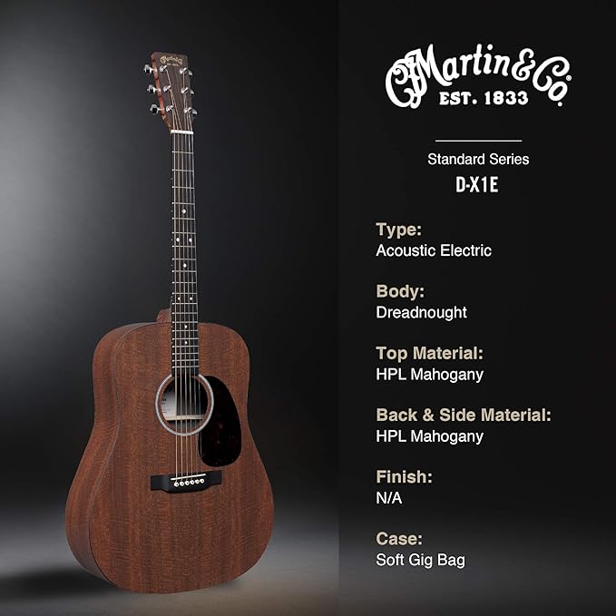 Martin D-X1E Mahogany Semi-Acoustic Guitar - Figured Mahogany