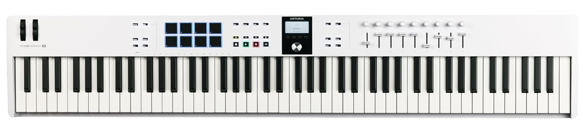 Arturia KeyLab Essential 88 MK3 MIDI Controller – 88 Keys, 9 Sliders, 8 Pads, USB-C, DAW Integration