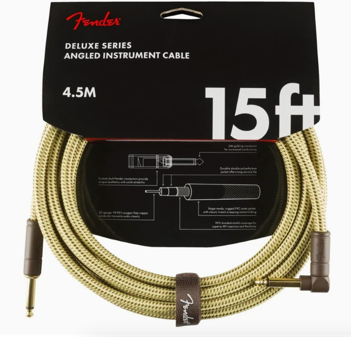 Fender 0990820086 Instrument Cable Deluxe Series Angled 15Ft Tweed