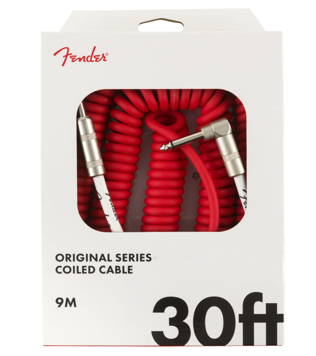 Fender 0990823005 Instrument Cable Original Series Coiled Straight-Angle 30Ft Fiesta Red