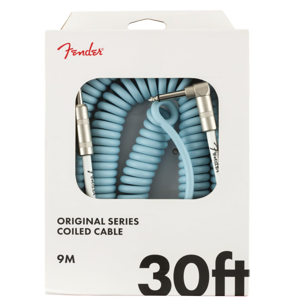 Fender 0990823006 Instrument Cable Original Series Coiled Straight-Angle 30Ft Daphne Blue