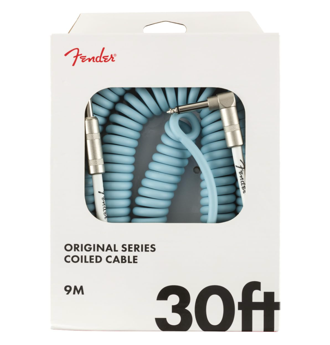 Fender 0990823006 Instrument Cable Original Series Coiled Straight-Angle 30Ft Daphne Blue