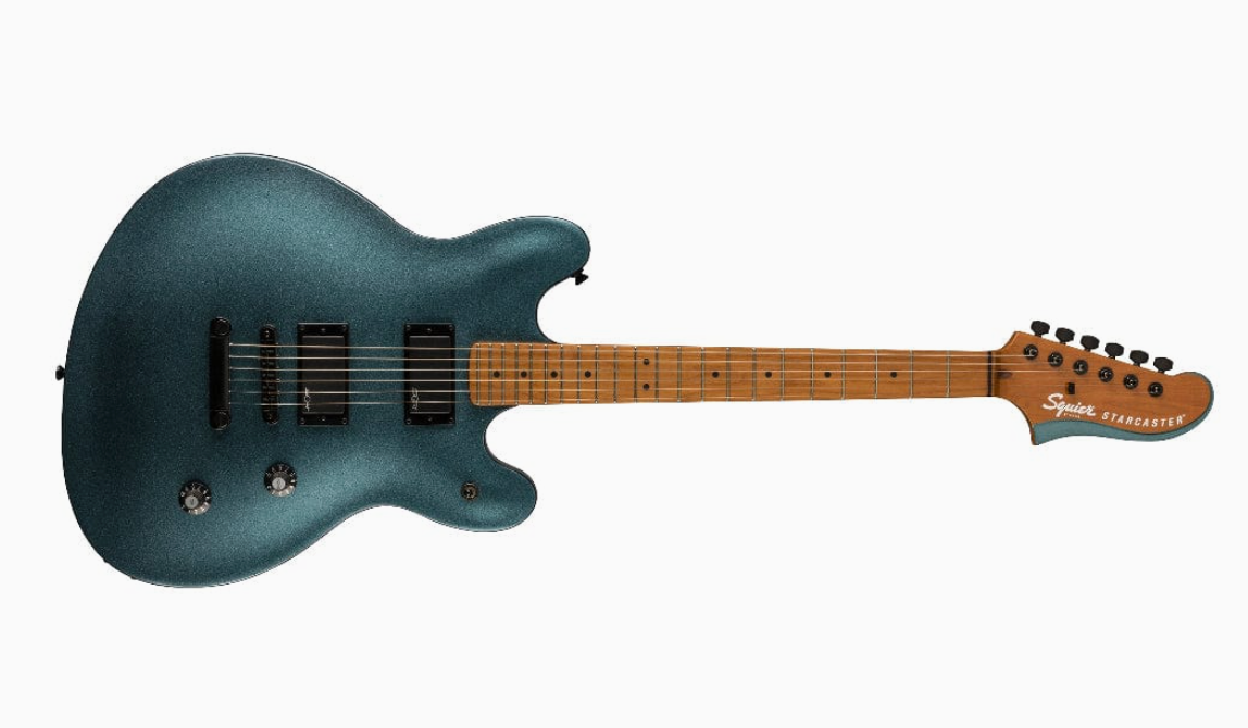 Fender 0370471568 Squier Contemporary Active Starcaster Roasted Maple Neck Gunmetal Metallic Electric Guitar