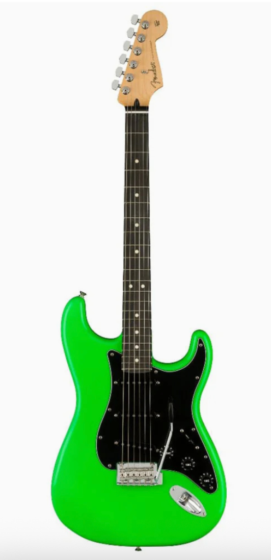 Fender 0144612533 Player Strat LTD Ebony Neon Green Electric Guitar