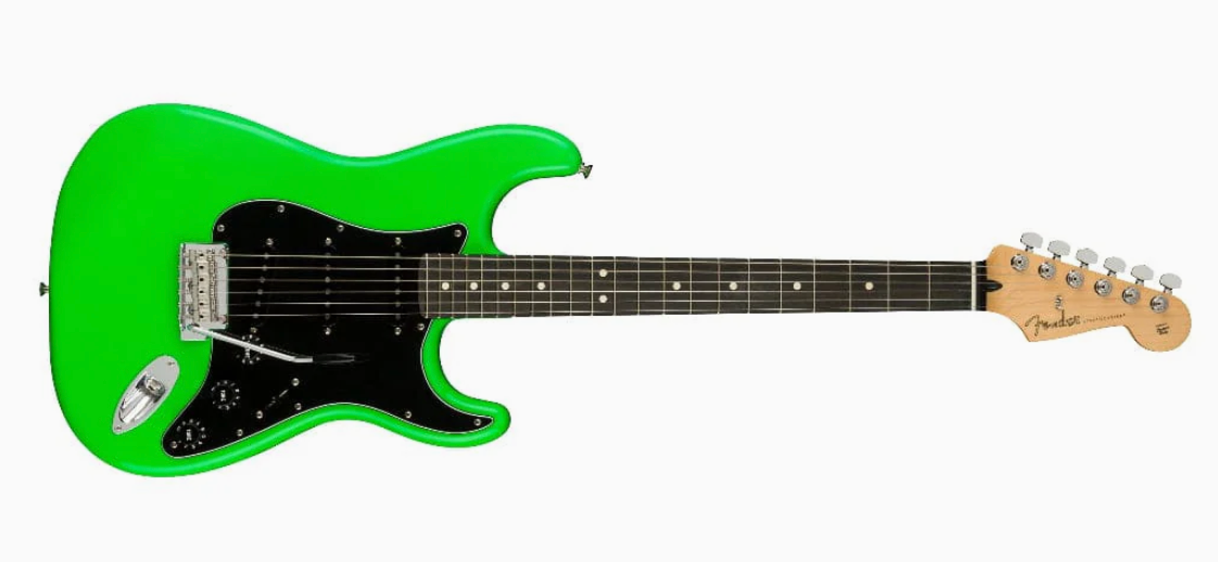 Fender 0144612533 Player Strat LTD Ebony Neon Green Electric Guitar