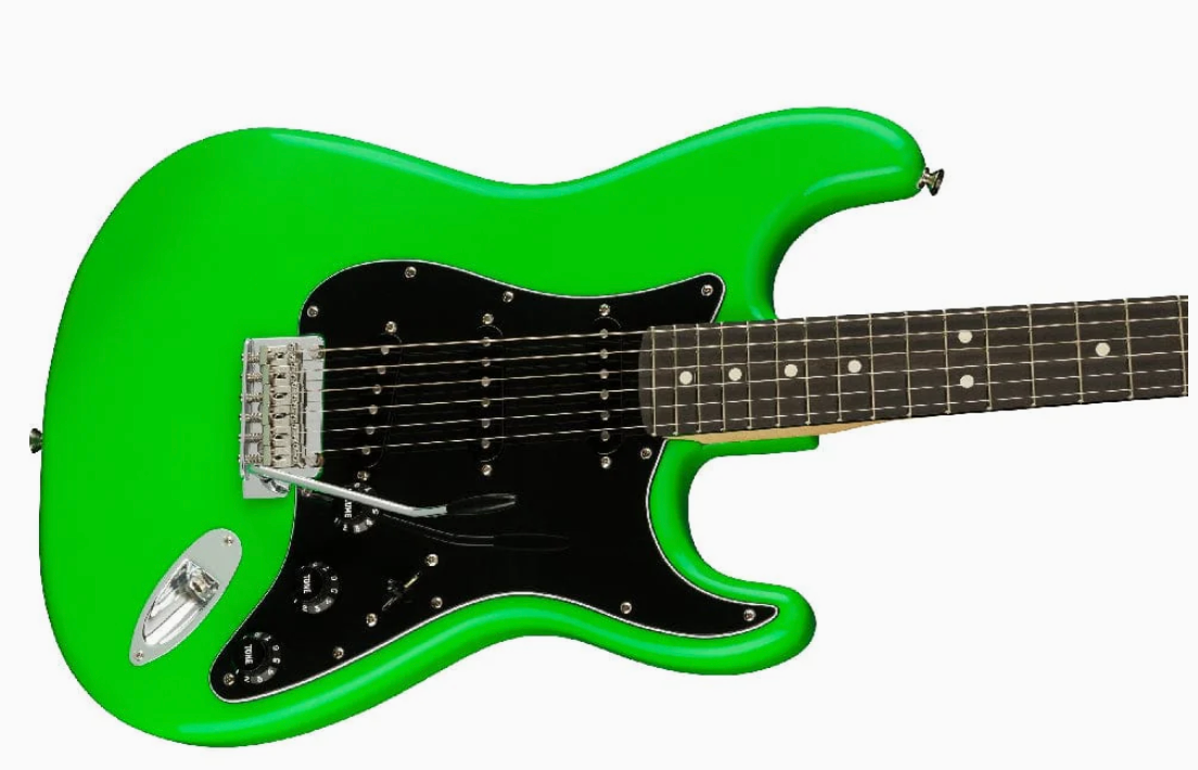 Fender 0144612533 Player Strat LTD Ebony Neon Green Electric Guitar