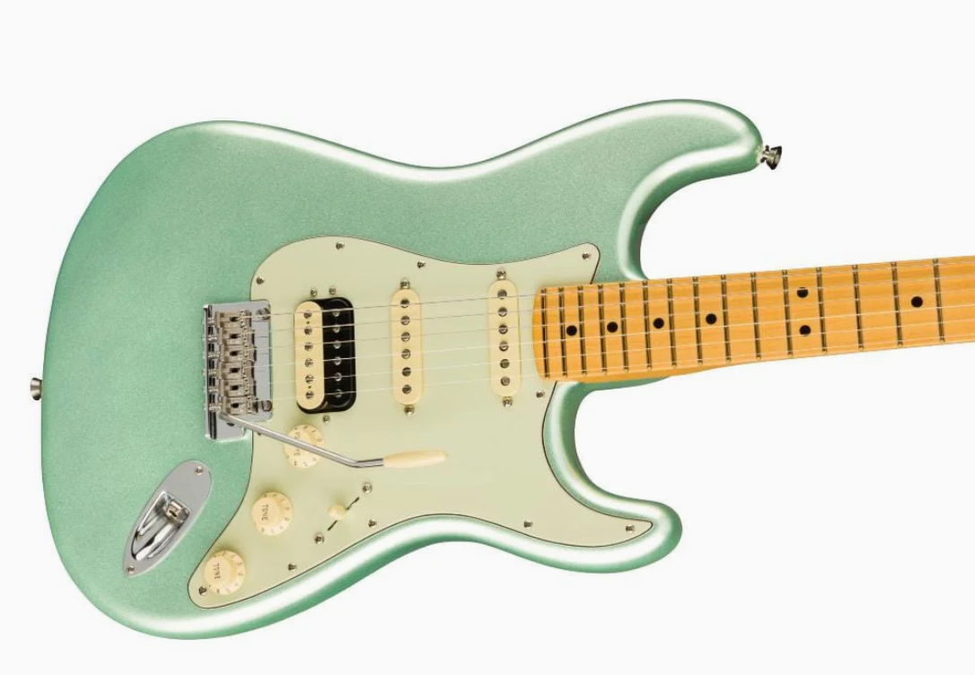 Fender 0113912718 AM Pro II Strat HSS Maple Mystic Surf Green Electric Guitar