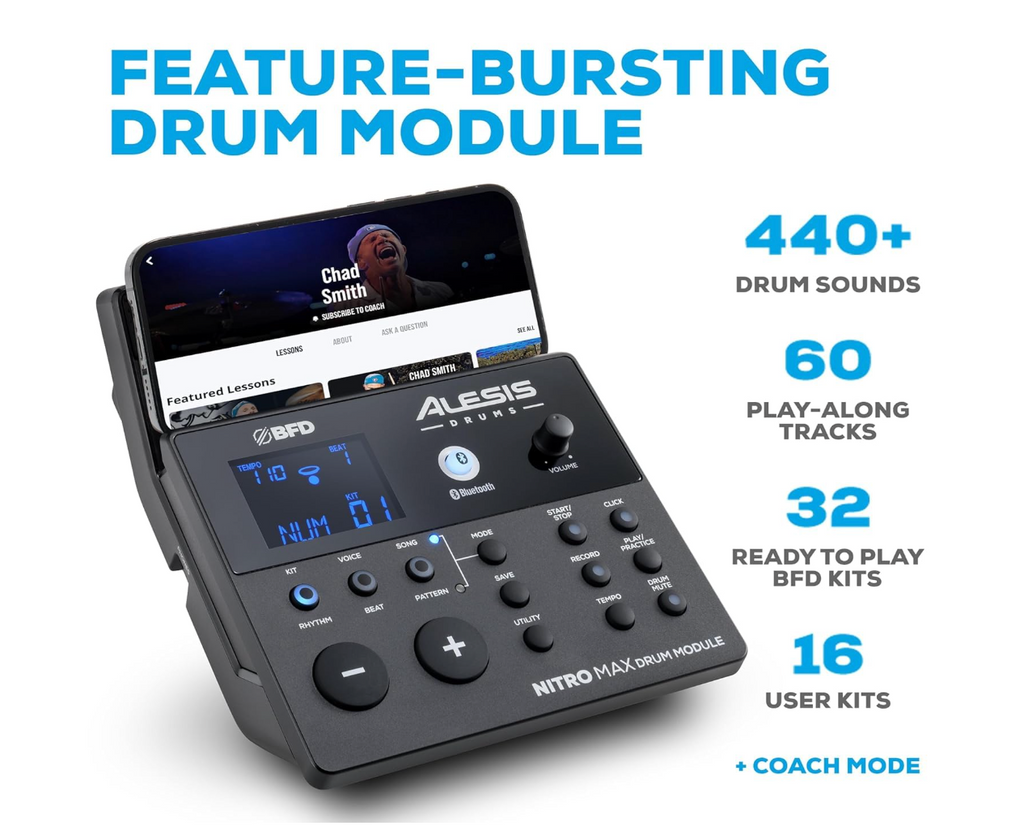 Alesis Nitro Max Electronic Drum Set | 8-Piece Mesh Kit with 440+ Drum & Percussion Sounds, 32 Preset Kits, USB/MIDI Connectivity, Drum Coaching & Learning Features